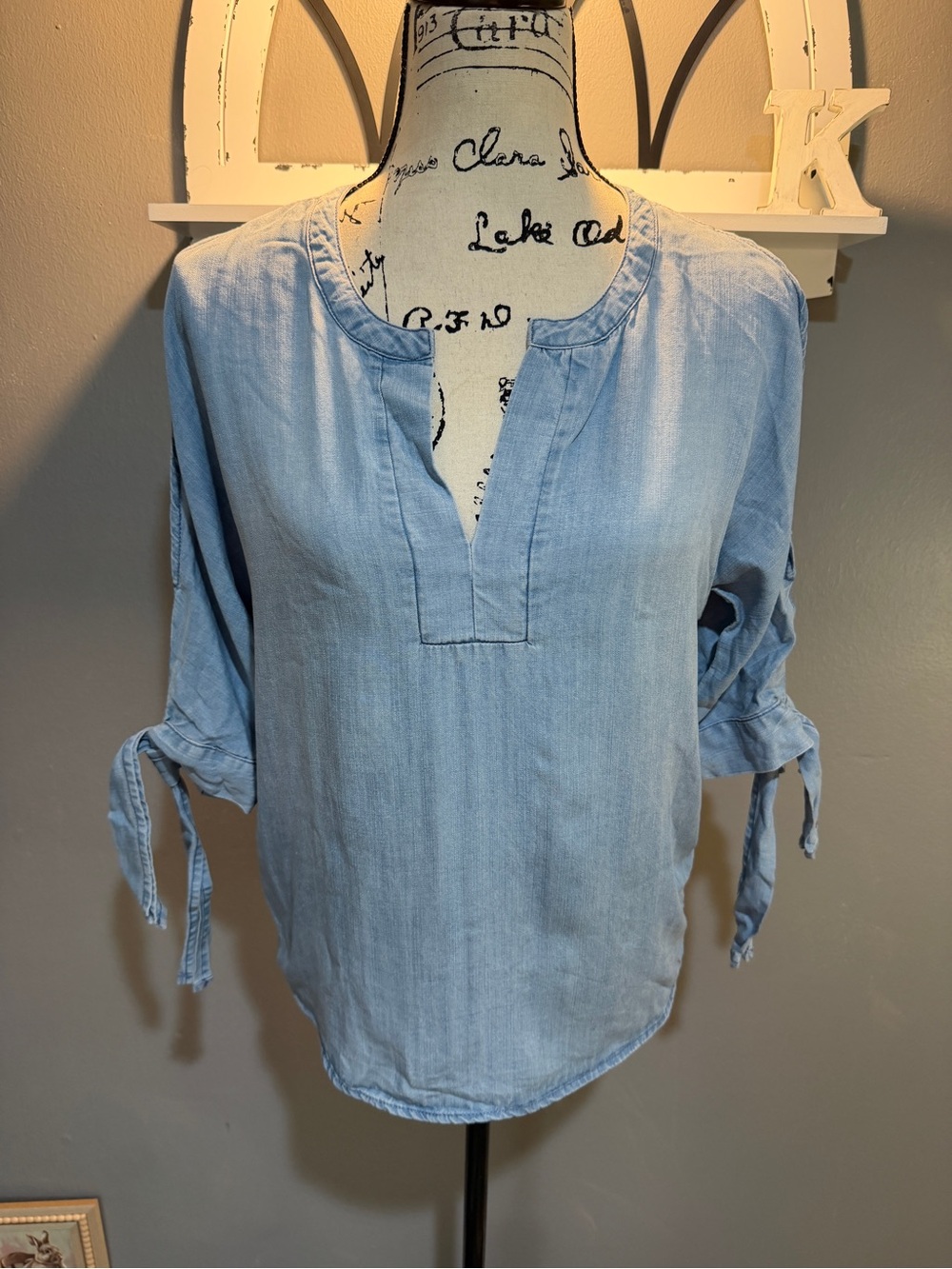 BLUE RAIN LIGHT BLUE TIE-SLEEVE TUNIC BLOUSE XS